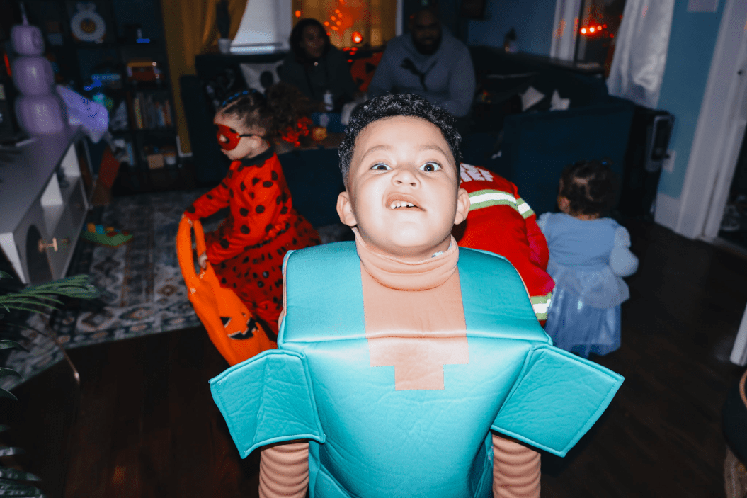 halloween night with a funny face from a kid