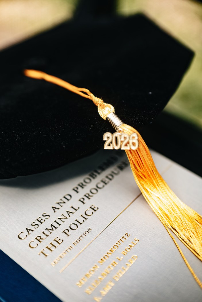 close up of graduation cap for master in law. bronx community college
