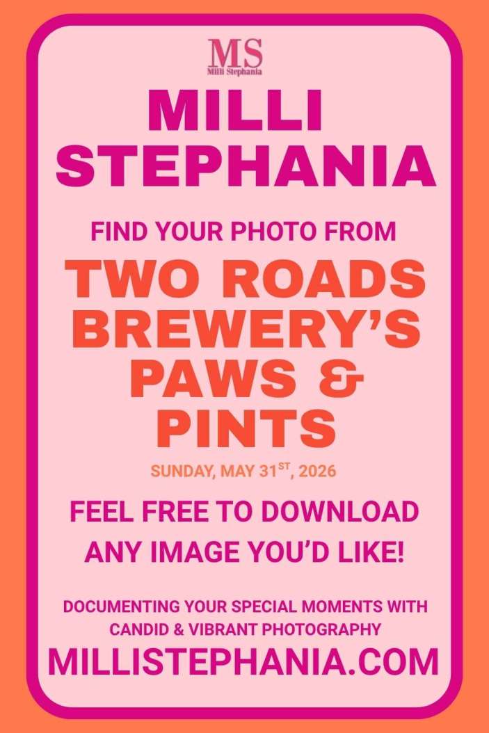 flyer for stratford, ct , two roads brewery event on may 31, 2026 "paws and Pints. access to gallery
